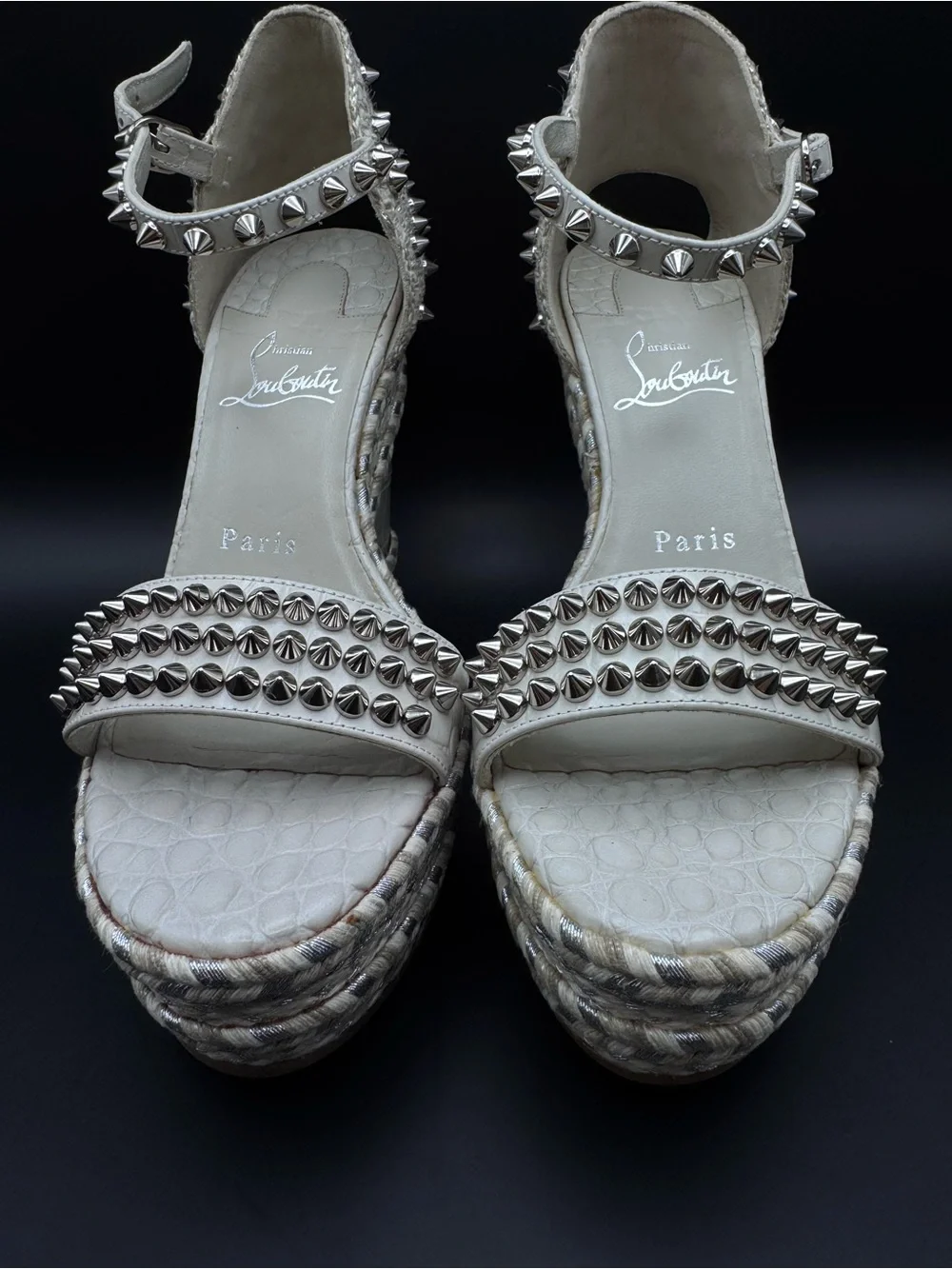 Christian Louboutin Madmonica 120 Croc Embossed Wedge Spiked Sandals Size 37
